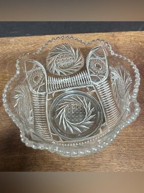 Pressed Clear Glass Decorative Bowl - Elegant Cut Design